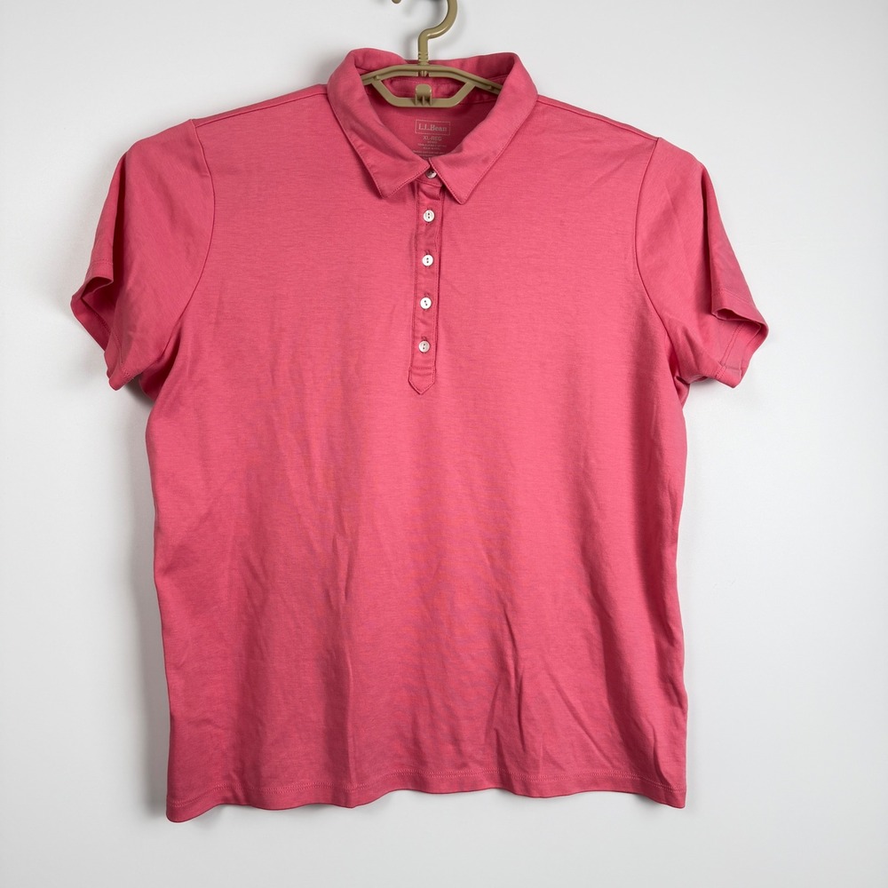 LL Bean Womens XL Pink Supima Cotton Short Sleeve Polo Shirt